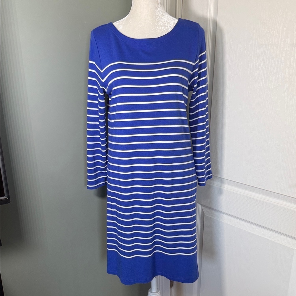 Vineyard Vines Blue White Striped Shift Dress L Pima Cotton Nautical Preppy